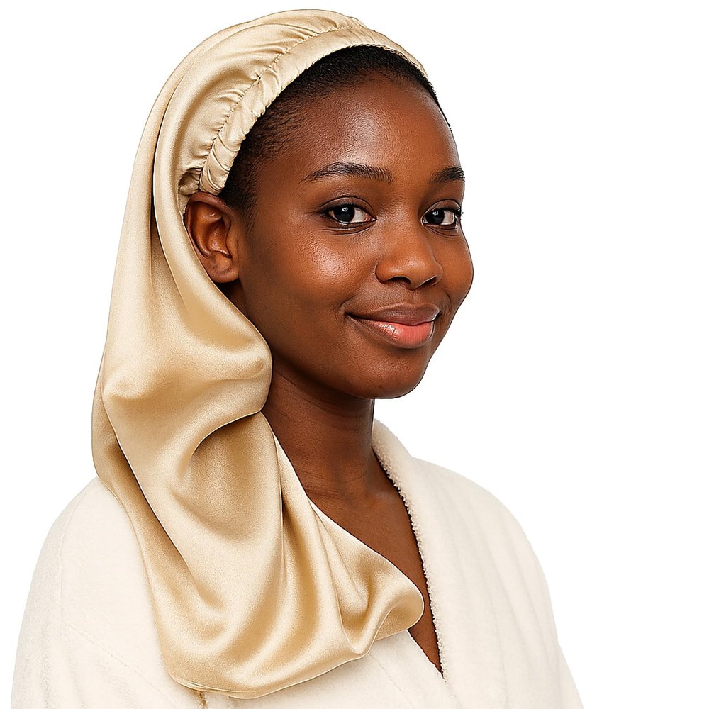 100% Silk Bonnet for Sleeping, moisturizes Beautiful Hair for Sleeping, Soft Elastic Band Silk Sleep Cap,Night Cap (Champagne Gold)