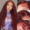 Cfaimity 34 Inch Reddish Brown Lace Front Wigs Human Hair 13x6 Reddish Brown Curly Lace Front Wig 180 Density 33# Deep Wave HD Lace Frontal Wigs Human Hair view 1