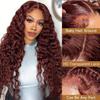Cfaimity 34 Inch Reddish Brown Lace Front Wigs Human Hair 13x6 Reddish Brown Curly Lace Front Wig 180 Density 33# Deep Wave HD Lace Frontal Wigs Human Hair view 3