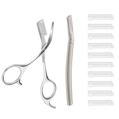 BoxedHom Eyebrow Trimmer Kit, Eyebrow Razor Scissors with Combs, 11 Blades & Travel Case, Gift for Men Women
