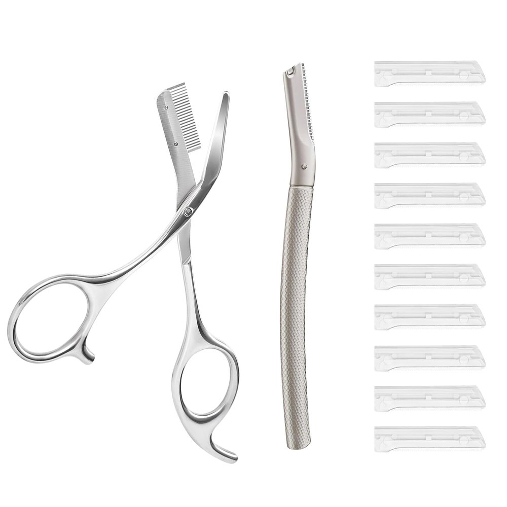 BoxedHom Eyebrow Trimmer Kit, Eyebrow Razor Scissors with Combs, 11 Blades & Travel Case, Gift for Men Women