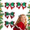 4 Pack 3.5in Christmas Bow Hair Clips - Glitter Santa Diamond Sequin Bows, Red Green White Sparkly Xmas Accessories for Girls - Holiday Party Dress Decor, Christmas Gift Bow Hair Clips view 1
