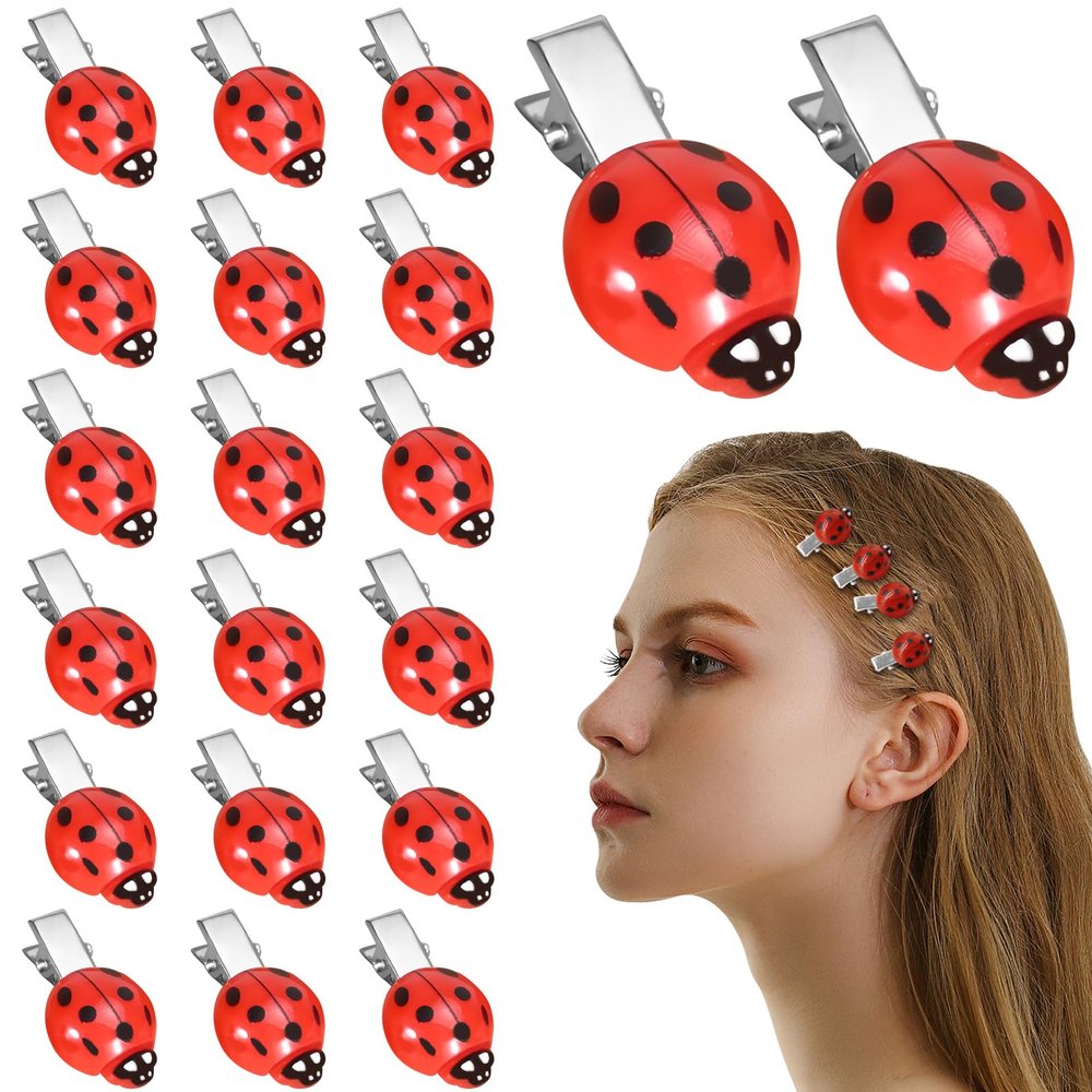 20Pcs Fun Ladybug Hair Clips for Women & Girls, Whimsical Cute Bug Hair Accessories with Metal Grip | Fun Decorative Clips for Daily Use & Cosplay Themed Party & Halloween