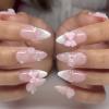 24Pcs French Tip Press on Nails Medium Almond Bow 3d Flower Fake Nails With Pearl Pink Glue on Nails Full Cover Acrylic Nails for Women Nail Decoration Supplies view 1