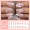 24Pcs French Tip Press on Nails Medium Almond Bow 3d Flower Fake Nails With Pearl Pink Glue on Nails Full Cover Acrylic Nails for Women Nail Decoration Supplies view 2