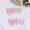24Pcs French Tip Press on Nails Medium Almond Bow 3d Flower Fake Nails With Pearl Pink Glue on Nails Full Cover Acrylic Nails for Women Nail Decoration Supplies view 4