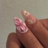24Pcs Flower French Tip Press on Nails Medium Almond Pink Flower Fake Nails With Rhinestones Glossy Glue on Nails Full Cover Acrylic Nails for Women Floral Nail Decoration Supplies view 2