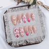 24Pcs Flower French Tip Press on Nails Medium Almond Pink Flower Fake Nails With Rhinestones Glossy Glue on Nails Full Cover Acrylic Nails for Women Floral Nail Decoration Supplies view 3