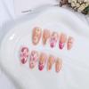24Pcs Flower French Tip Press on Nails Medium Almond Pink Flower Fake Nails With Rhinestones Glossy Glue on Nails Full Cover Acrylic Nails for Women Floral Nail Decoration Supplies view 4