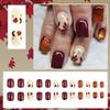24Pcs Thanksgiving Press on Nails Maple Leaf Short Square Fake Nails Red Orange Glitter Acrylic Nails for Women Autumn Nail Decoration Supplies Thanksgiving Glue on Nails view 2