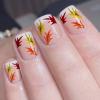 24Pcs Autumn French Tip Press on Nails Maple Leaf Short Square Fake Nails Reusable Acrylic Nails for Women Thanksgiving Maple Leaves Manicure Decoration Supplies view 1