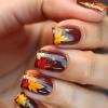 24Pcs Thanksgiving Press on Nails Short Square Brown Fake Nails with Glue Gold Maple Leaf Stick on Nails Full Cover Acrylic Nails for Women Autumn Nail Art Supplies view 1