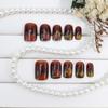 24Pcs Thanksgiving Press on Nails Short Square Brown Fake Nails with Glue Gold Maple Leaf Stick on Nails Full Cover Acrylic Nails for Women Autumn Nail Art Supplies view 3