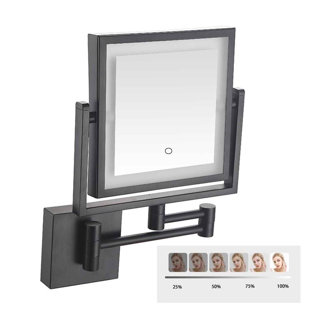 1X/3X Wall Mounted Makeup Mirror,8'' Double-Sided Mirror,Bathroom Vanity Makeup Mirror, Cosmetic Mirror with 360 Rotation Extendable Swivel Arm Black, USB