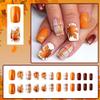24Pcs Autumn Thanksgiving Press on Nails Maple Leaf Medium Square Fake Nails Full Cover Acrylic Nails for Women Orange Brown Nail Decorations Glitter Nail Art Supplies view 2