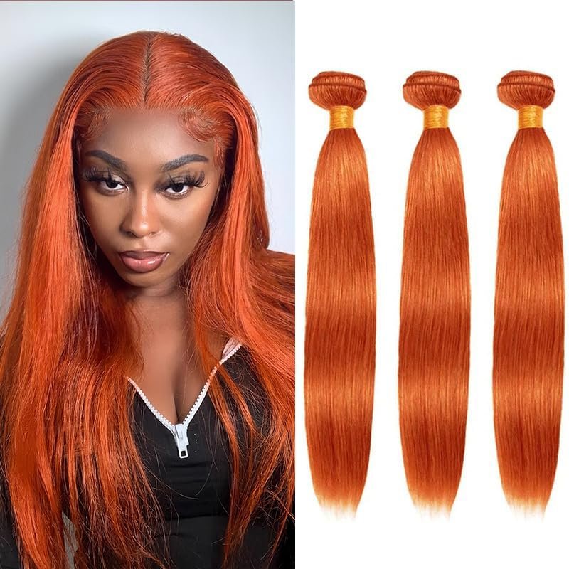 10A Orange Ginger Straight Human Hair Bundles 3 Bundles #350 Copper Red Brazilian Virgin Hair Remy Hair (14 16 18 Inch)