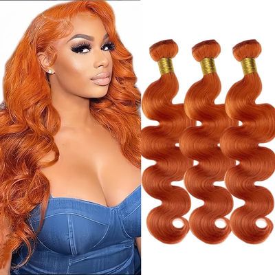 10A Orange Ginger Body Wave Human Hair 3 Bundles Deal #350 Copper Red Brazilian Virgin Remy Hair Extensions No Shedding (8 10 12 Inch)