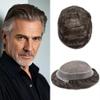 Mens Toupee Hair Piece System Replacement for Men Monofilament Male Wig Prosthesis Poly Skin PU Around Mens Hairpiece 8"X10" #320 Dark Brown+20% Grey-120% Med-light to Medium Density view 1