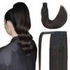 Ponytail Extension Human Hair 16 Inch Natural Black to Medium Brown Silky Straight Clip in Hair Extensions Wrap Around Ponytail Hair Piece for Girls(16 Inch Natural Black to Medium Brown #1BP4 85G) view 1