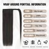 Ponytail Extension Human Hair 16 Inch Natural Black to Medium Brown Silky Straight Clip in Hair Extensions Wrap Around Ponytail Hair Piece for Girls(16 Inch Natural Black to Medium Brown #1BP4 85G) view 3