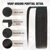 Ponytail Extension Human Hair 16 Inch Natural Black to Medium Brown Silky Straight Clip in Hair Extensions Wrap Around Ponytail Hair Piece for Girls(16 Inch Natural Black to Medium Brown #1BP4 85G) view 4