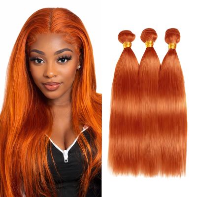 #350 Orange Bundles Human Hair 3 Bundles Deal 10A Unprocessed Ginger Straight Virgin Hair Silky Soft Weave (12 14 16 Inch)