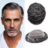 Mens Toupee Hair Piece System Replacement for Men Monofilament Male Wig Prosthesis Poly Skin PU Around Mens Hairpiece 6"X8" #1B30 Off Black+30% Grey-120% Med-light to Medium Density view 1