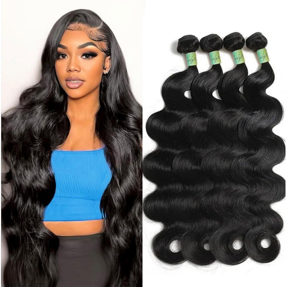 12A Body Wave Bundles Human Hair 18 20 20 22 Inch Human Hair Bundles 100% Unprocessed Brazilian Virgin Hair Bundle Human Hair Body Wave 4 Bundle Human Hair Extensions Real Human Hair Natural Black