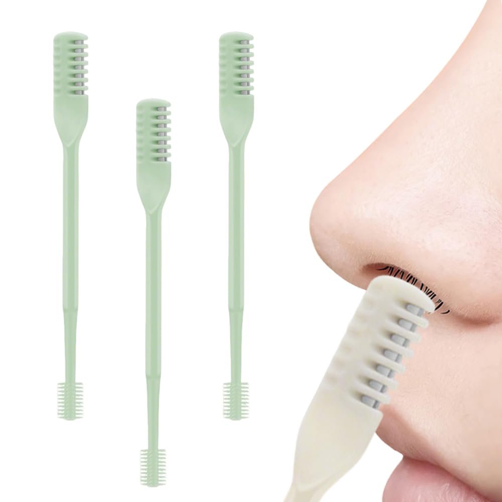 Coloday 2 in 1 Nasal Hair Cutter, 2025 New Double Sided Nose Hair Knife Nostril Hair Remover Tool, Upgrade Manual 360 Rotating Nose Hair Trimmer with Ear Digger for Men, Women (Light Green X3)