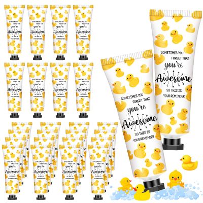 24 Pcs Christmas Positive Duck Gifts Hand Cream Bulk for Coworker Team Employee Appreciation Women Stocking Stuffer Emotional Support Duck Travel Size Mini Lotion Positive Gifts Party Favor