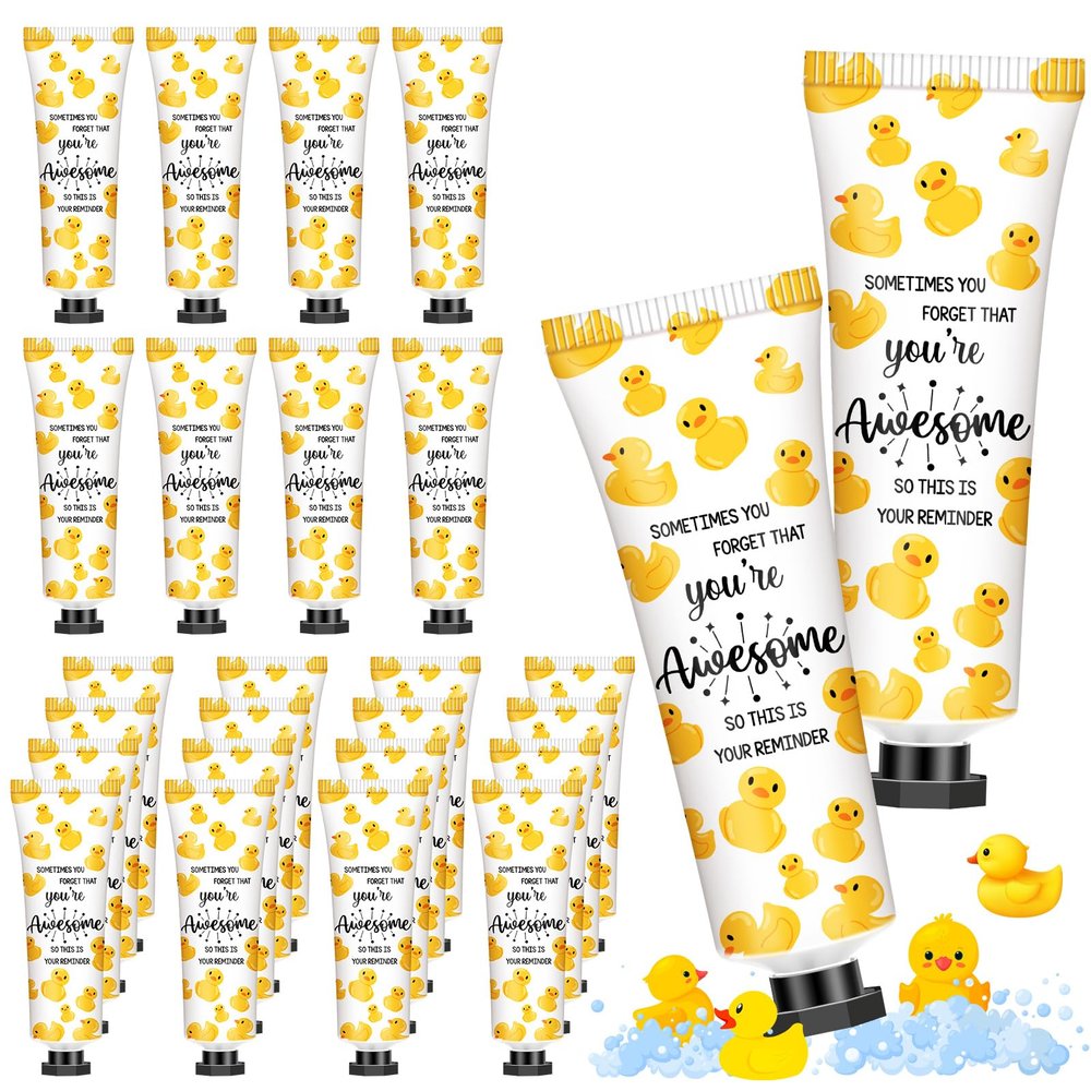 24 Pcs Christmas Positive Duck Gifts Hand Cream Bulk for Coworker Team Employee Appreciation Women Stocking Stuffer Emotional Support Duck Travel Size Mini Lotion Positive Gifts Party Favor