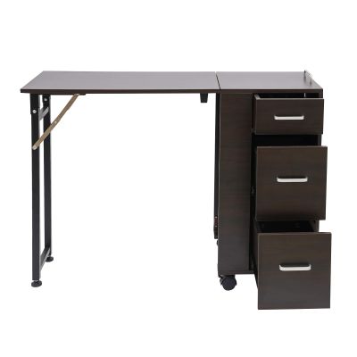KUMOYOU Foldable Manicure Table with Lockable Wheels and Drawer, Folding Nail Desk Station for Nail Techs Salon Use, Mobile Rolling Manicure Table for Beauty Salons (Dark Brown)