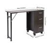 KUMOYOU Foldable Manicure Table with Lockable Wheels and Drawer, Folding Nail Desk Station for Nail Techs Salon Use, Mobile Rolling Manicure Table for Beauty Salons (Dark Brown) view 3