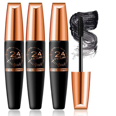 3 PCS Waterproof Silk Fibre Thick Lengthening Mascara, 4D Silk Fiber Lash Mascara for Women, Long Lasting Smudge-Proof Curling Eyelashes Mascaras Black Volume and Length Natural, All Day Full (3 PCS)