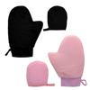 4-Pack Self Tanning Mitt Applicator Set, Double-Sided Reusable Sunless Tanning Mittens with Thumb and Cuffs for Body, Mini Face Tanner Mitt, Soft & Washable (2 Face+2 Body Mitts-Black+Pink) view 1