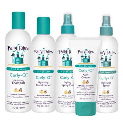 Fairy Tales Curly Q Kids Curly Hair Products Set Curl Shampoo, Curl Conditioner, Curl Cream, Curl Refresher & Kids Styling Spray Gel Phthalate, Paraben, Gluten Free, 5 Count
