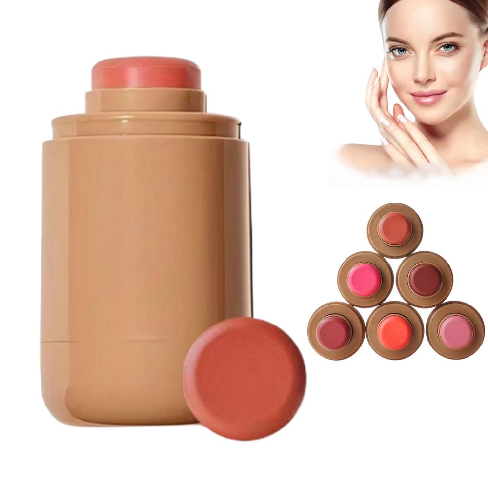3-in-1 Cream Blush Stick for Cheeks, Lips & Eyes, Buildable Natural Color, Hydrating Non-Greasy Formula, Long Lasting, Easy to Apply, 0.18 oz (6 Shades) (2#)