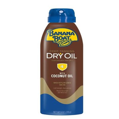New Boat Deep Tanning Oil Spray SPF 4, Clear Dry Sunscreen Spray, Dark Tanning Oil, 6 oz Pack 1 Banana Pack 2