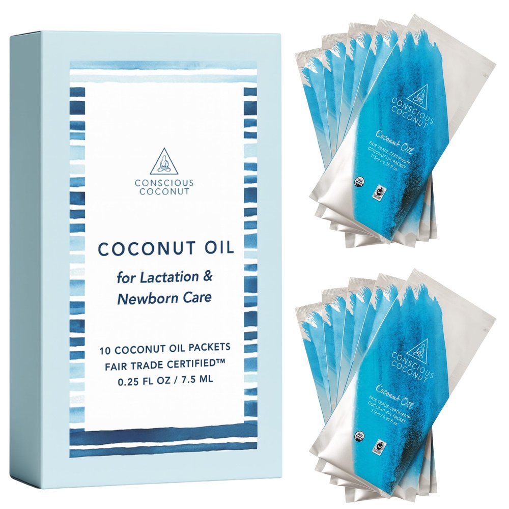 Organic Coconut Oil Packets, Coconut Oil for Lactation, Breastfeeding, Newborns, 10 packets - Conscious Coconut