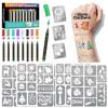 Temporary Tattoo Markers for Skin, 8 Metallic Body Markers + 155 PCS Christmas Face Paint Stencils for Kids Adults Women Men Tattoo Pens for Kids DIY Body Art Party Favor Xmas Gift view 1