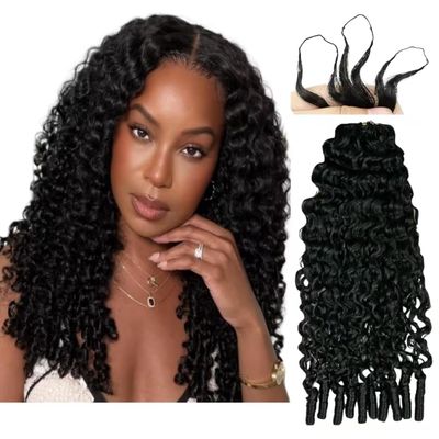 100% Human Hair Knotless Pre-Separated Water Wave Curly Feather Crochet Hair Extensions Spirally Curly Classic Lightweight Reusable Crochet Hair Extensions 16inch 100strands 120g