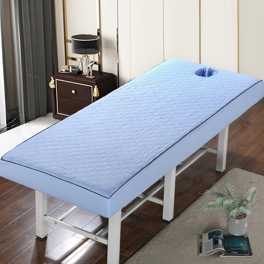 Blue,190 * 80cm(S),LDLCYCN Cotton Massage Bed Cover with Hole Comfortable Beauty Salon Fitted Sheet Massage Table SPA Couch Cover with 360 Elastic Band Spa Bed Mattress Cover All-Round Wrap