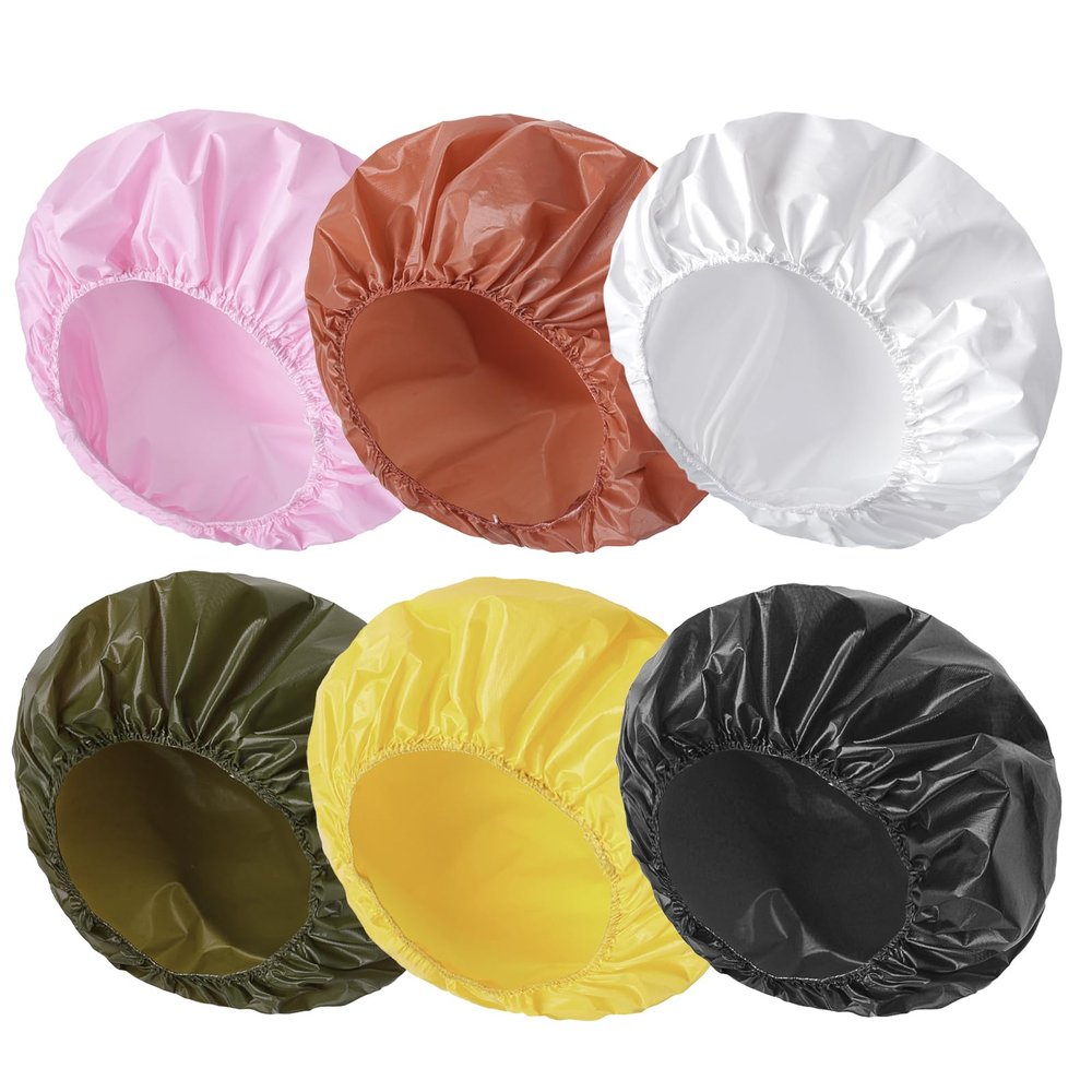 6 PCS Shower Caps for Women, Double Side Waterproof Shower Cap, Reusable Elastic Bath Caps for Shower, EVA Bathing Shower Caps, Bath Hair Caps - Black White Pink Yellow Brick Red Dark Green