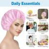 6 PCS Shower Caps for Women, Double Side Waterproof Shower Cap, Reusable Elastic Bath Caps for Shower, EVA Bathing Shower Caps, Bath Hair Caps - Black White Pink Yellow Brick Red Dark Green view 4