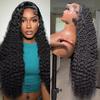 13x6 Deep Wave Lace Front Wigs Human Hair 200 Density Deep Wave Wig HD Transparent Lace Frontal Curly Human Hair Wigs Wet and Wavy Lace Front Wigs Pre Plucked Natural Black 24 Inch view 1