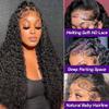 13x6 Deep Wave Lace Front Wigs Human Hair 200 Density Deep Wave Wig HD Transparent Lace Frontal Curly Human Hair Wigs Wet and Wavy Lace Front Wigs Pre Plucked Natural Black 24 Inch view 2