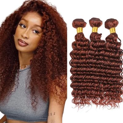 Copper Bundles Color 33 Loose Deep Wave Human Hair Bundle Color 33 Auburn Bundle Reddish Brown Deep Curly 3 Bundles 14 16 18 Inch Copper Hair Extensions