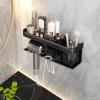 Kronabelle Wall-Mounted Hair Dryer Holder, Dual-Cup Organizer in Sturdy Aluminum Alloy, Multifunctional Black Rack for Bathroom Storage view 2