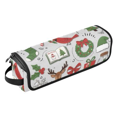 Hair Tool Travel Bag for Women and Heat Resistant Mat Christmas Elements Collage Pattern