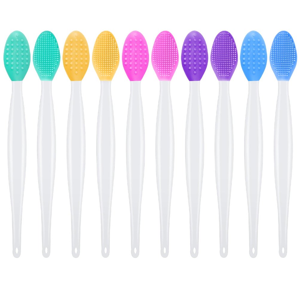 10PCS Cleansing Facial Silicone Brush Double Side Lip Exfoliating Pore Scrub Brush for Face Nose Clean Blackhead Removal Brushes Facial Brushes for Cleaning and Exfoliating